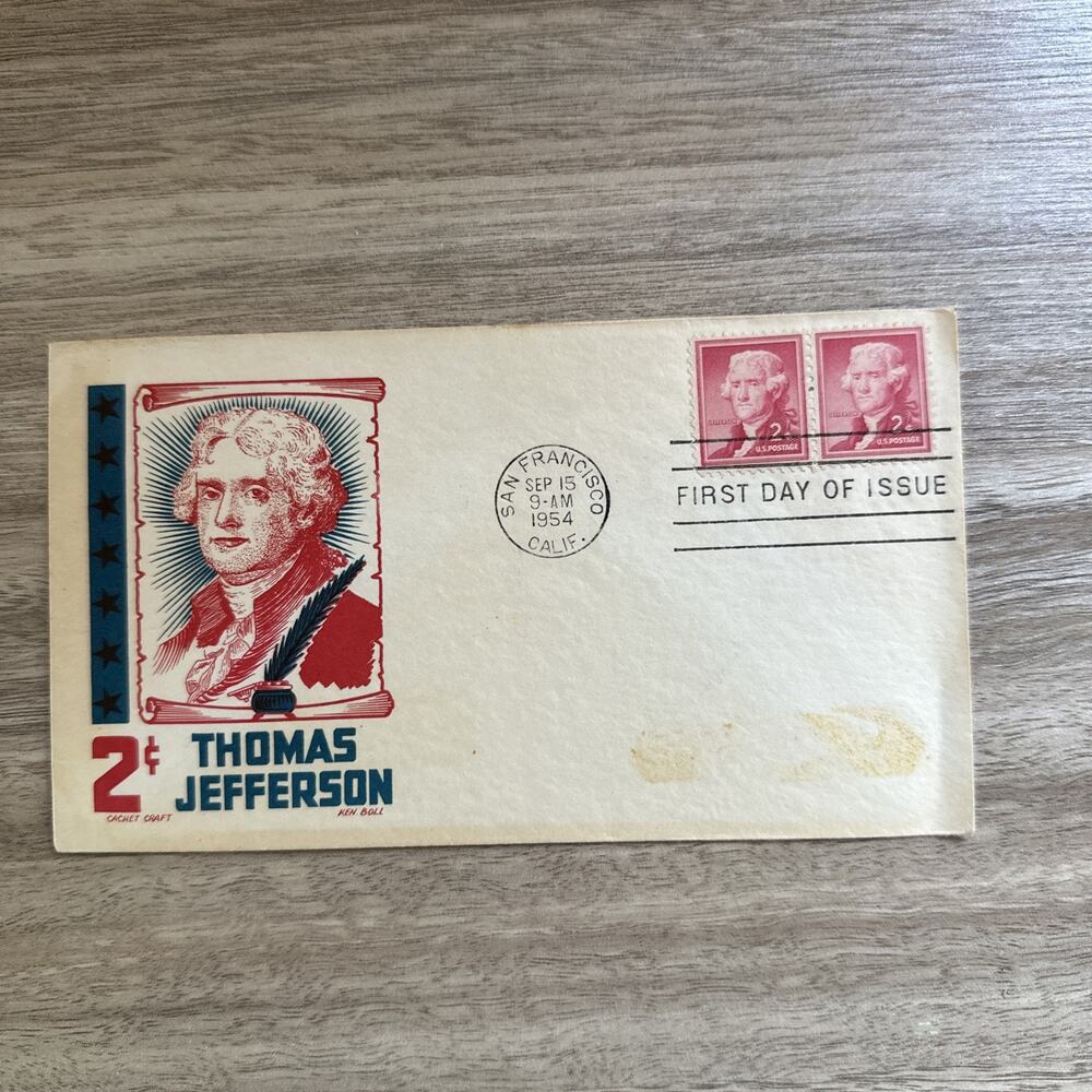 1954 Thomas Jefferson 2¢ First Day Cover FDC Cachet Craft San Francisco USPS
